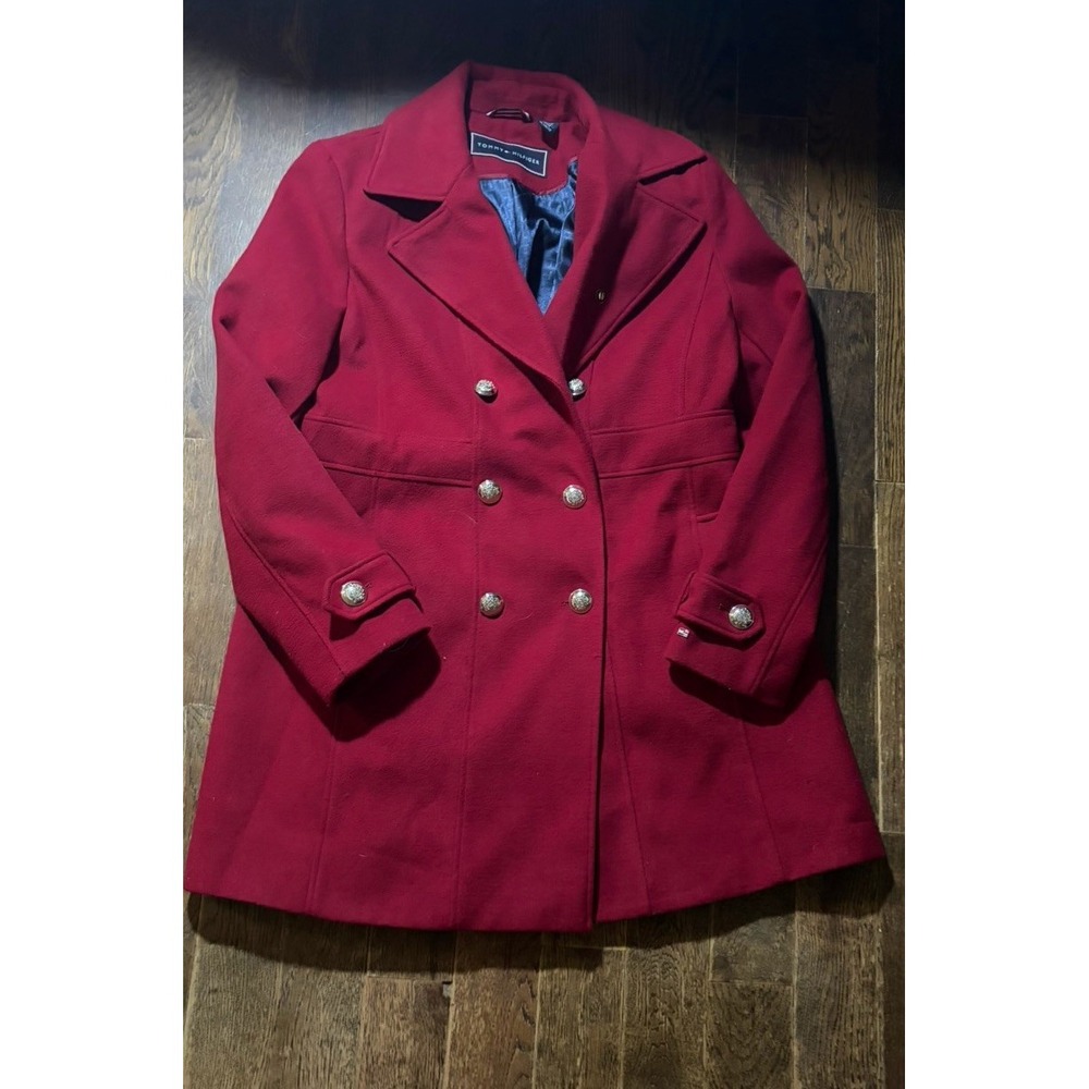 Tommy Hilfiger Women Size XL Button Up Red Coat Polyester Blend Soft